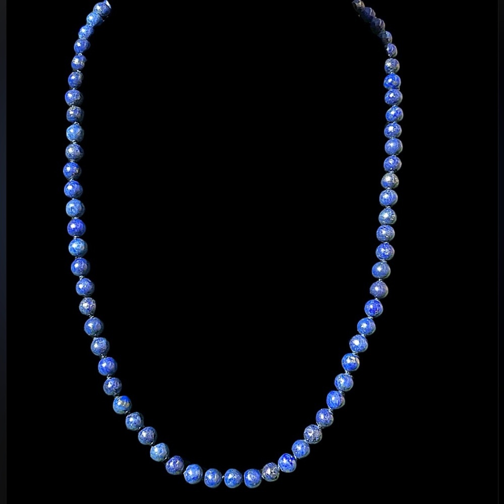 Vintage Lapis Sterling Silver Beaded Gemstone Necklace 22”